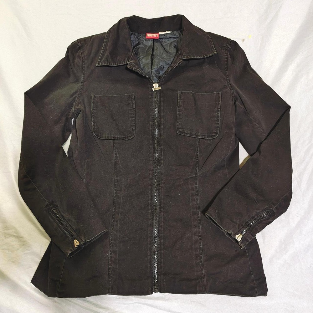 Vintage 90s Palmetto's Black Cotton Twill Full-Zip Utility Moto Jacket XS Small